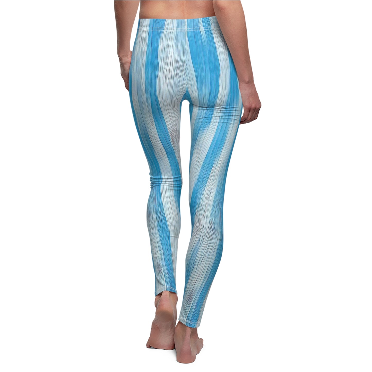 Miller Burton light blue candystripe leggings - full-length back on model demonstrating fit and movement flexibility