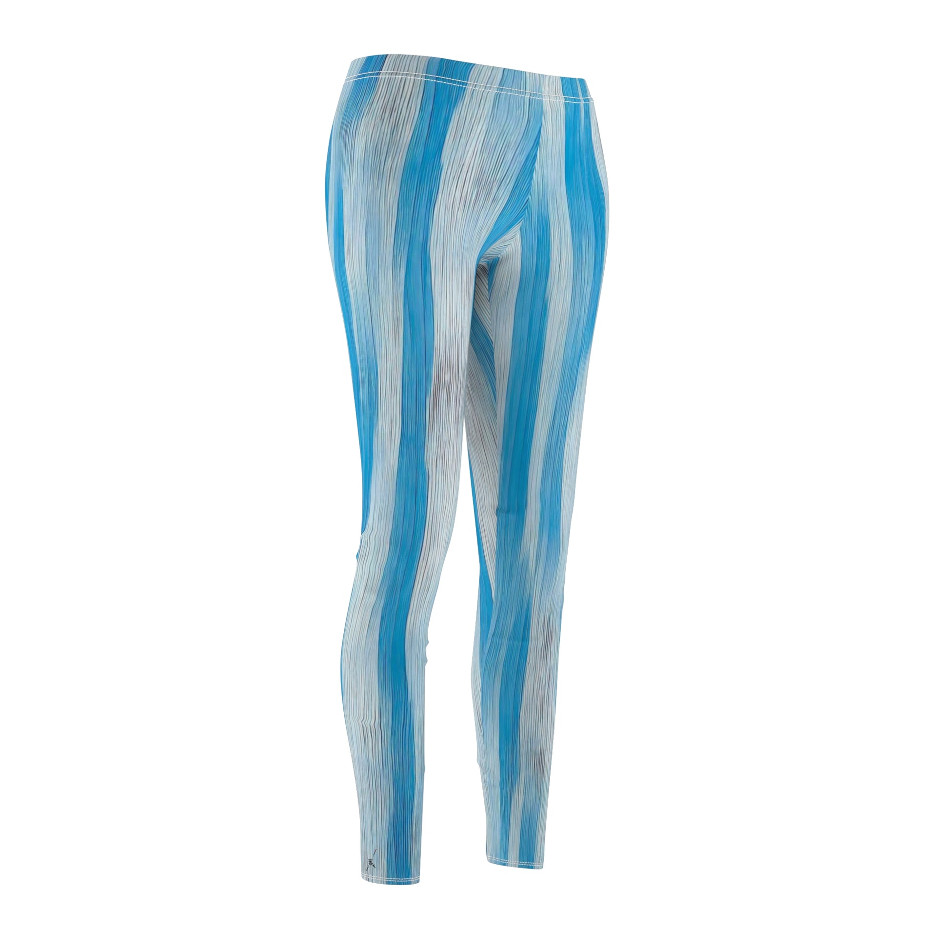 Miller Burton light blue candystripe leggings - side view displaying skinny fit and elastic waistband