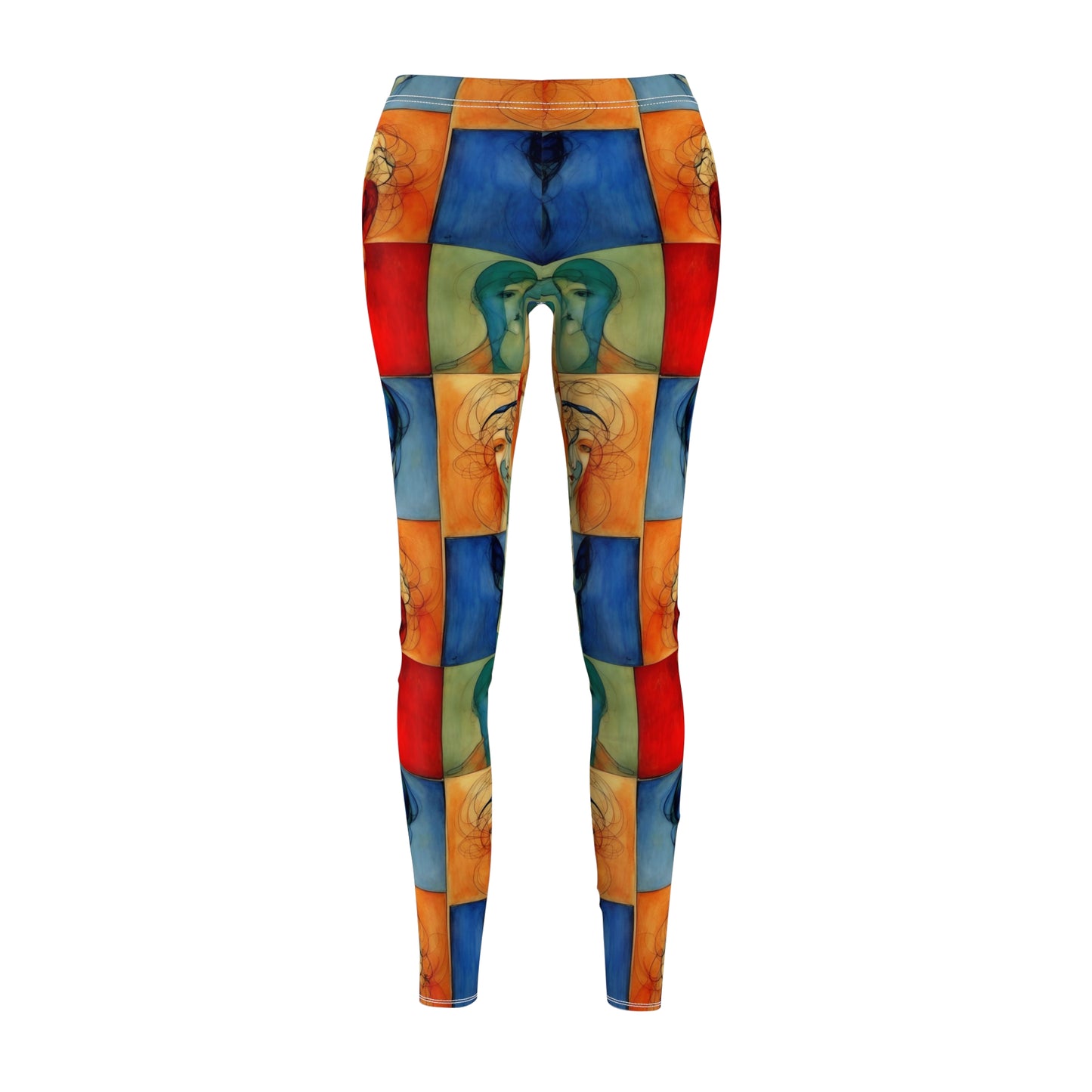 Checkerboard pattern leggings with babyface design - front view showing full length elastic skinny fit