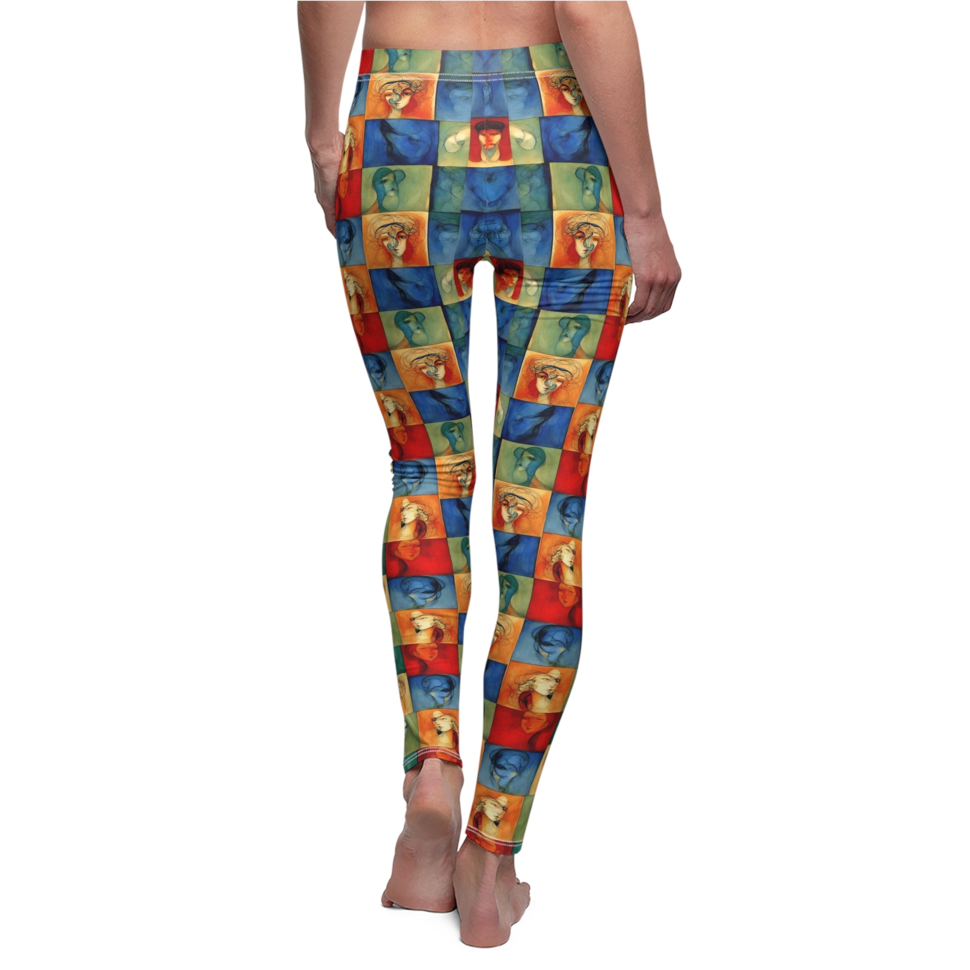 Checkerboard pattern leggings - Model wearing leggings showing full-length fit