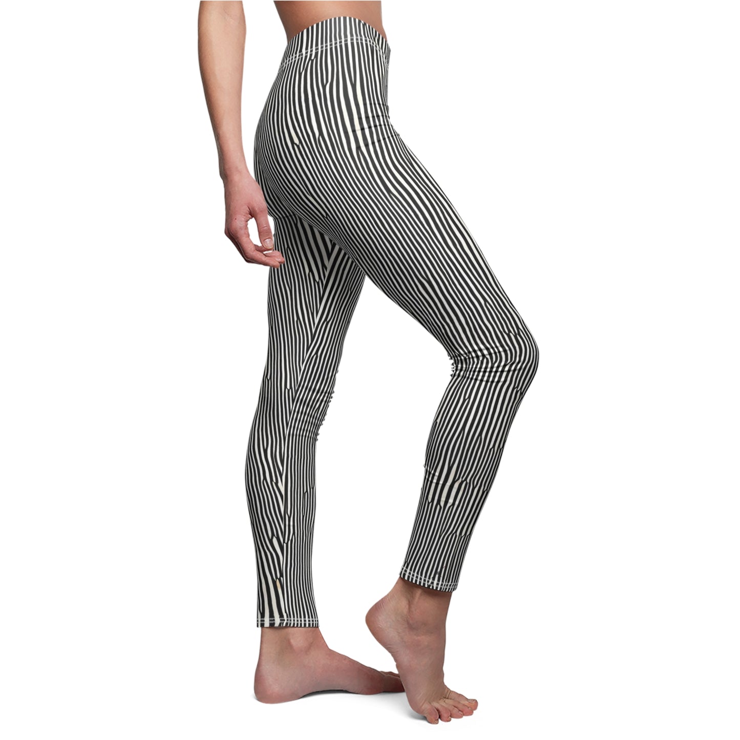 Candystripe Black Leggings - Side View on Model.