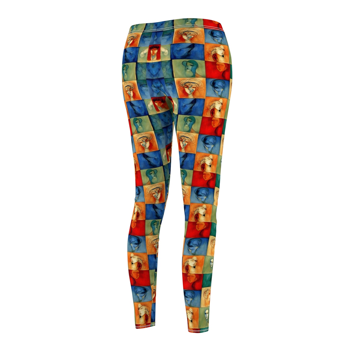 Checkerboard pattern leggings - Waistband detail showing elastic comfort band