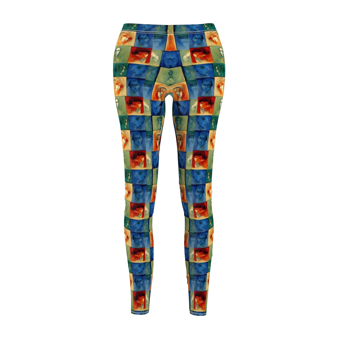Checkerboard pattern leggings - Front view displaying vibrant color pattern