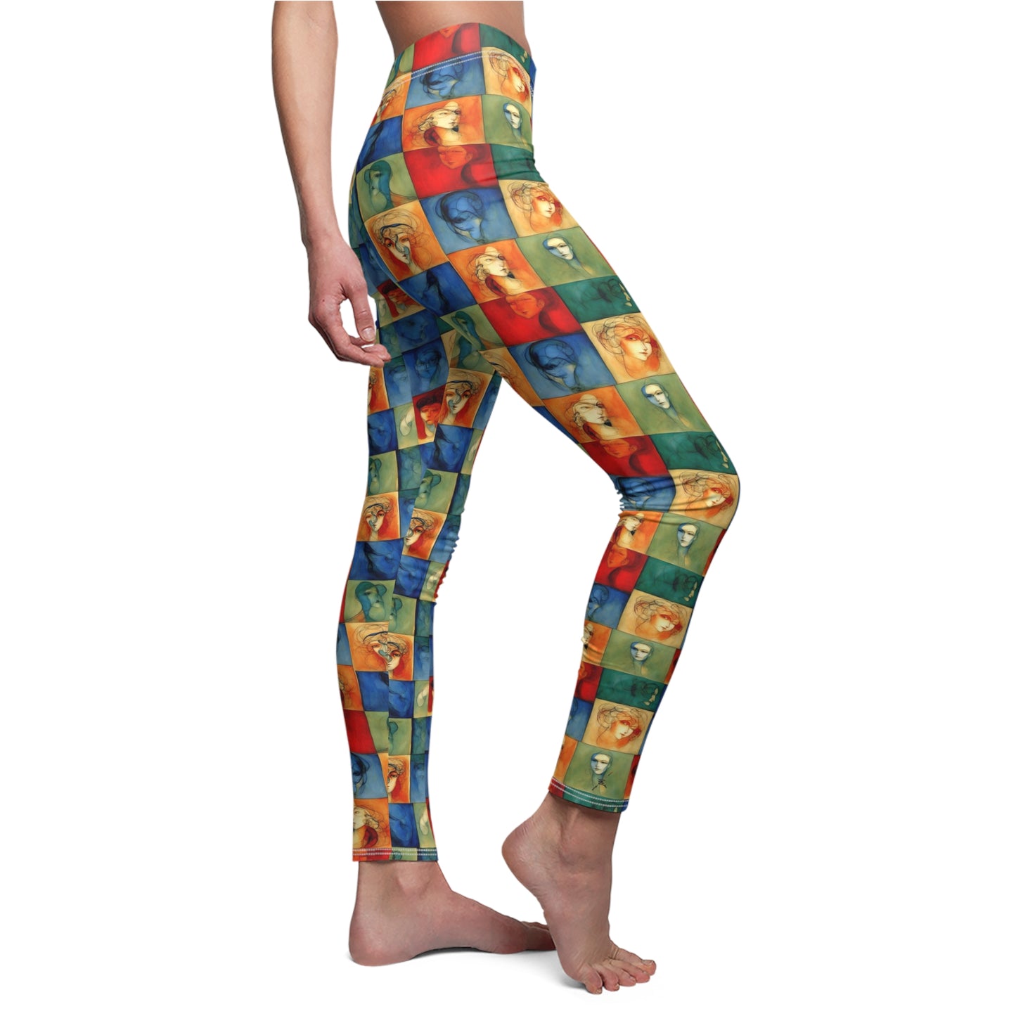 Checkerboard pattern leggings - Side view showing elastic skinny fit design