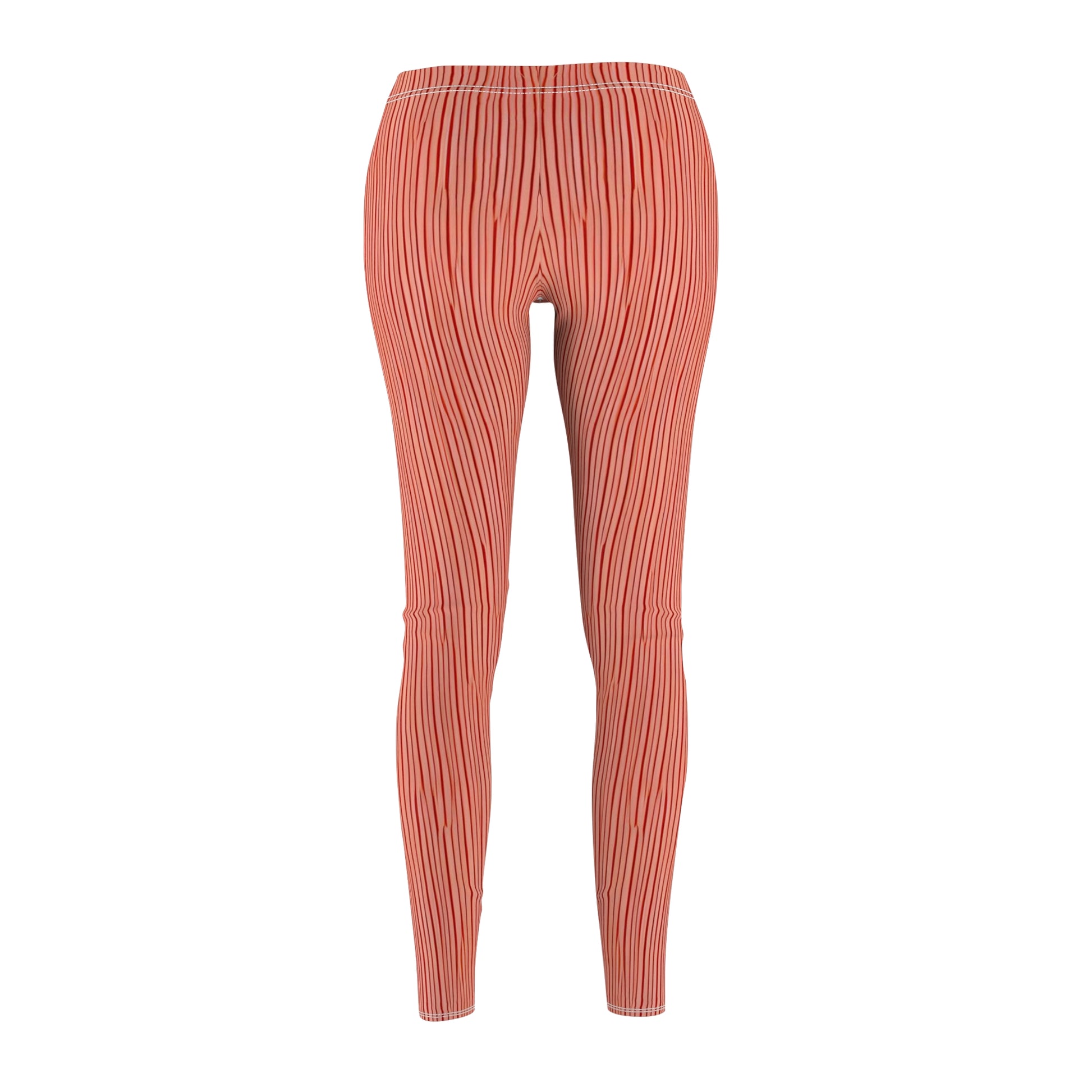 Back view of Candystripe Red Leggings showing full pattern and tailored fit