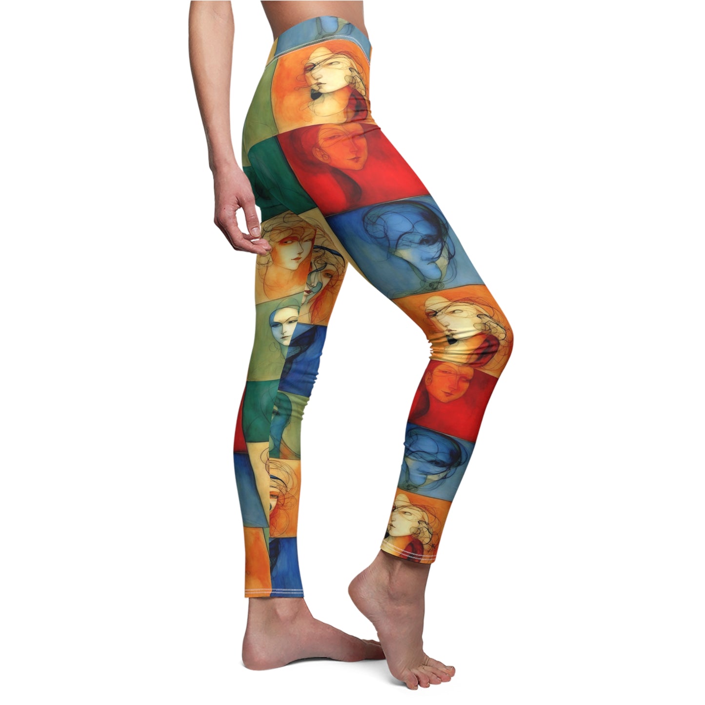 Model wearing checkerboard babyface leggings - side view showing skinny fit silhouette