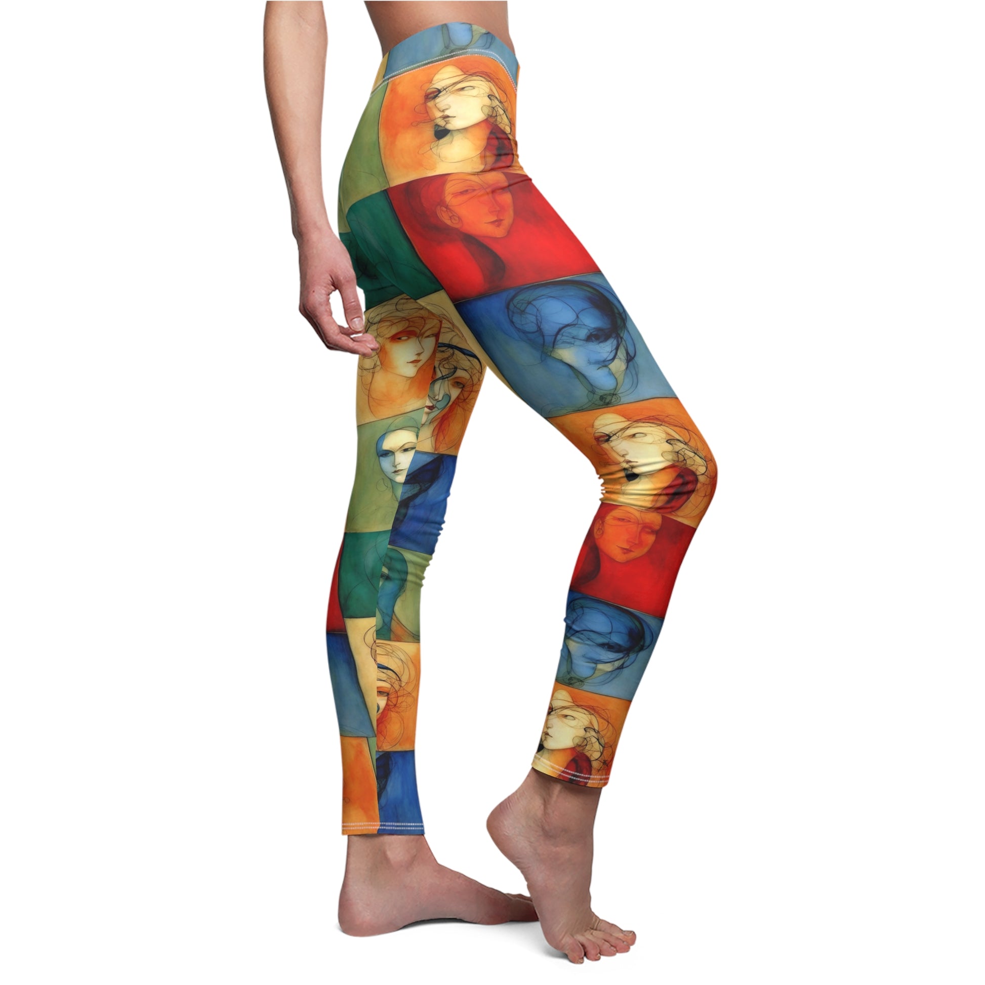Model wearing checkerboard babyface leggings - side view showing skinny fit silhouette