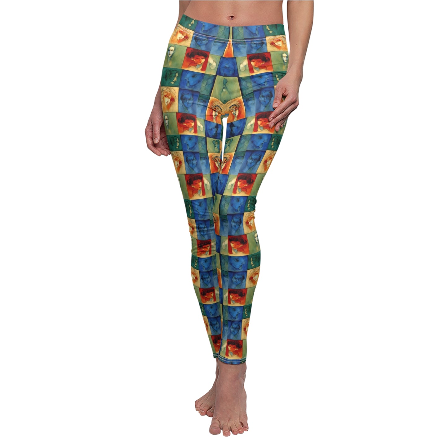 Checkerboard pattern leggings - Model wearing leggings showing full-length fit