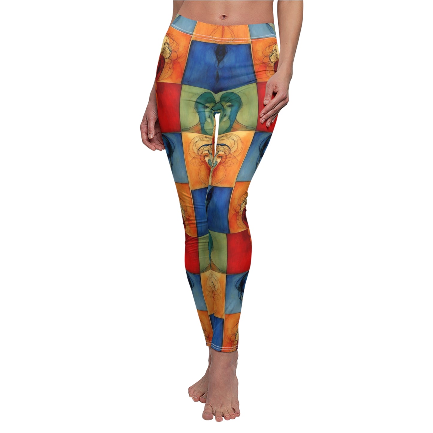 Checkerboard pattern leggings fabric detail - showing vibrant colors and soft texture