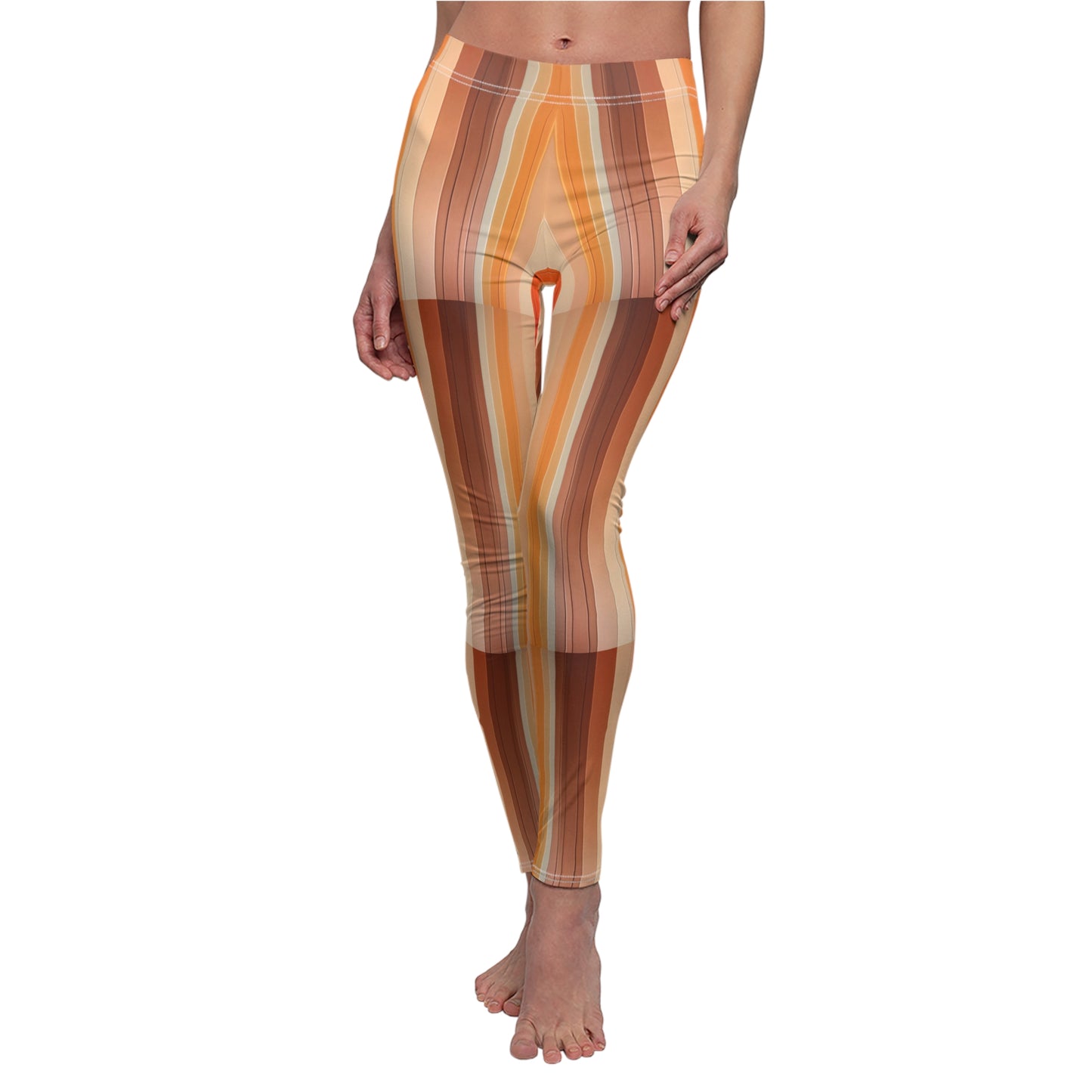 Vibrant candystripe pattern leggings, front view