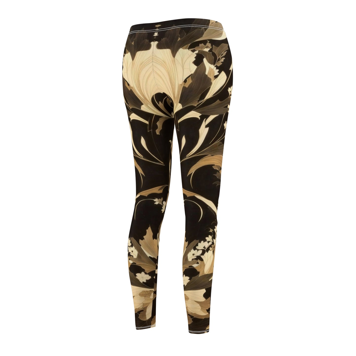 Leggings, black, brown, beige, cream floral pattern.