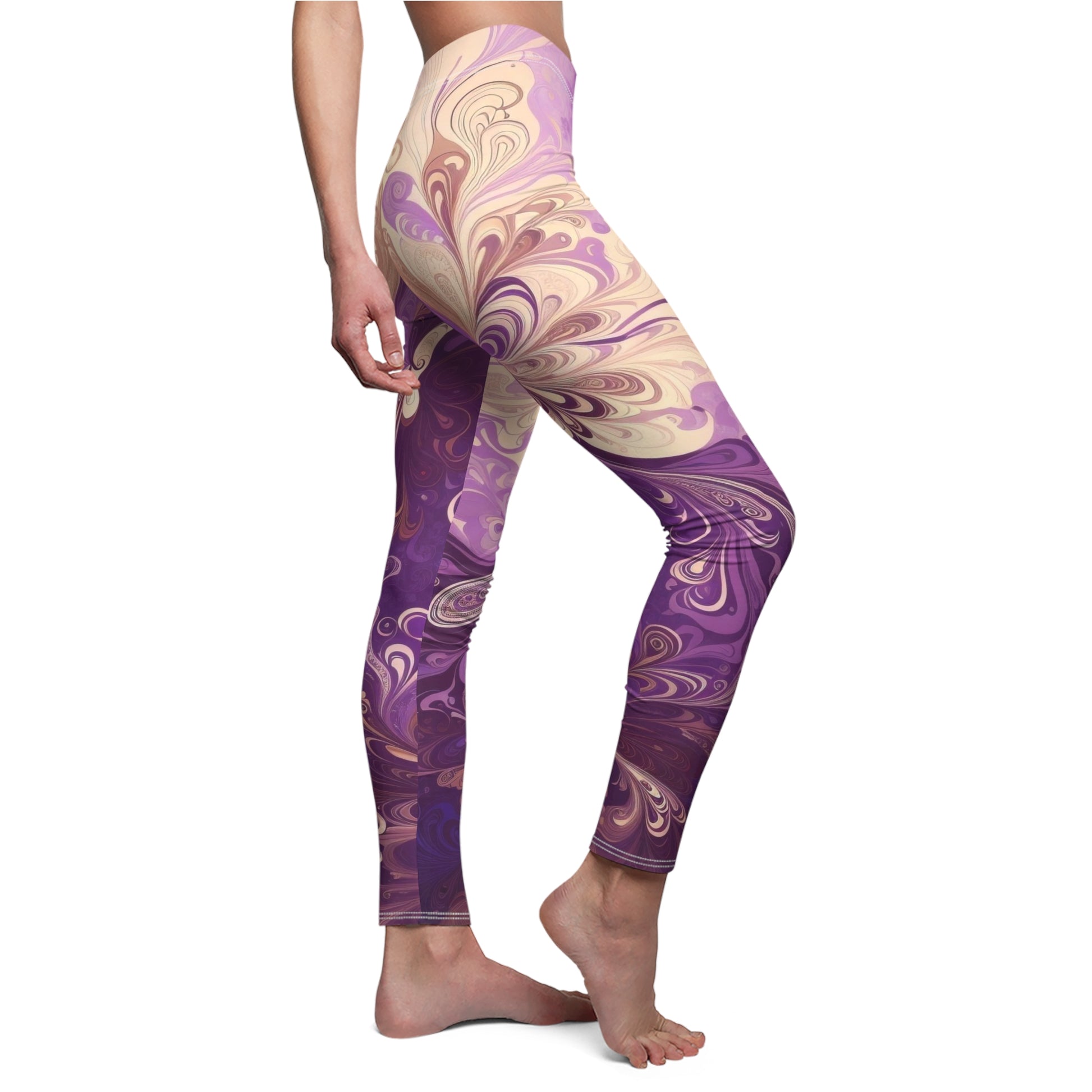 Lavender Girl Leggings featuring unique art pattern - side view