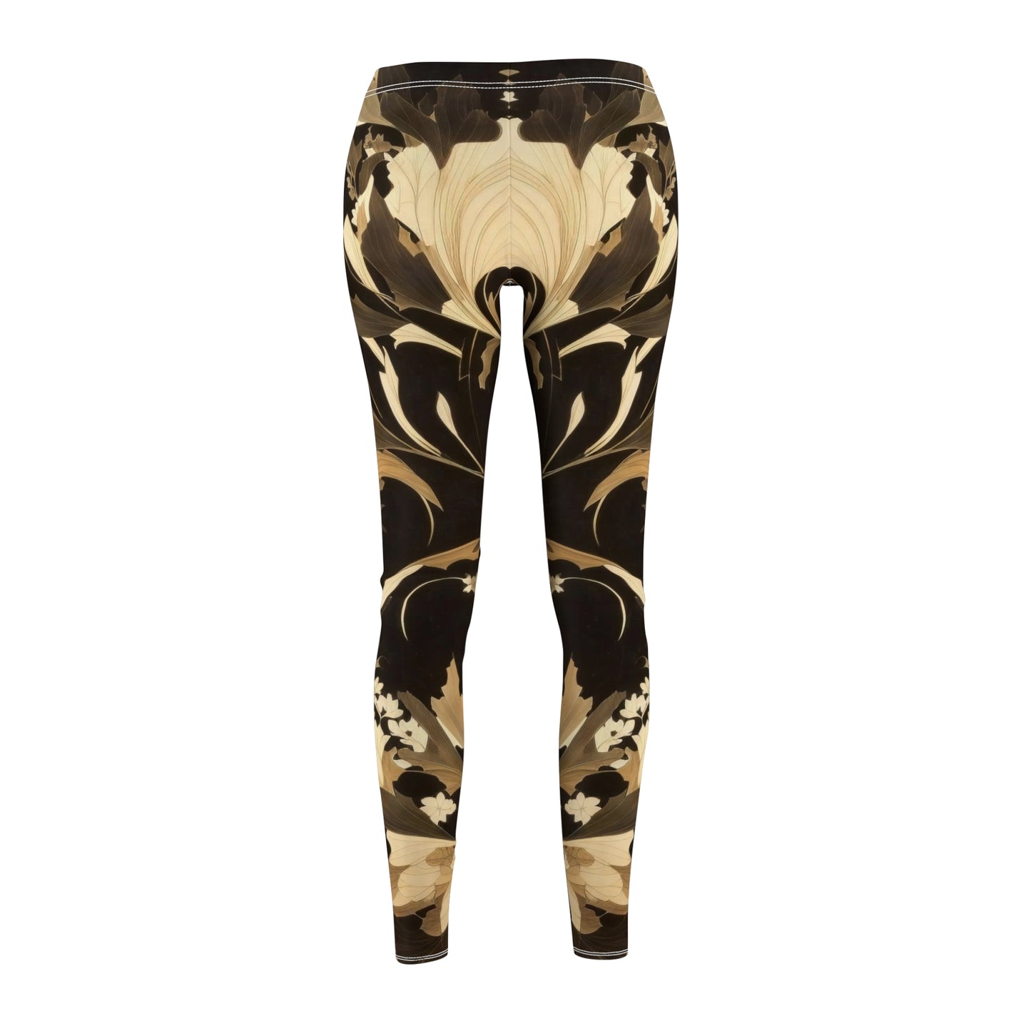 Leggings, black, brown, beige, cream floral pattern.