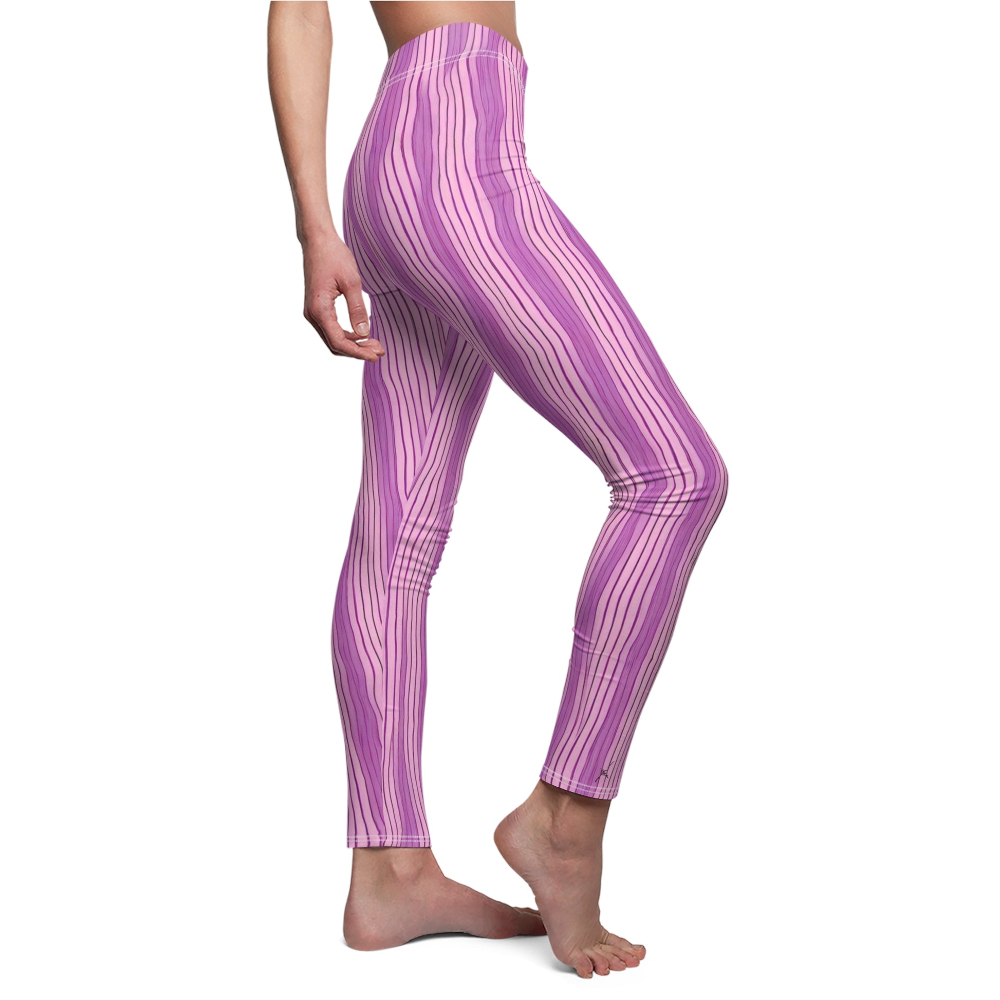 Candystripe Violet Leggings - Side View - Elastic Skinny Fit Polyester Spandex Blend