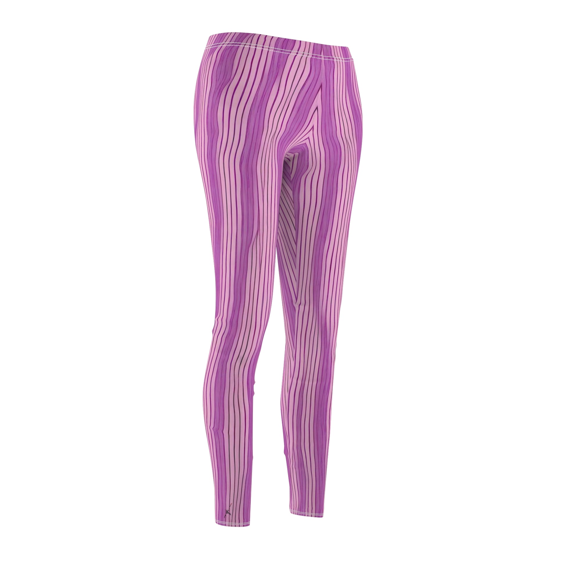 Candystripe Violet Leggings - Front Side View - Elastic Skinny Fit Polyester Spandex Blend